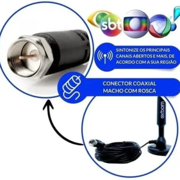 Antena Digital Com Cabo De 4MT e Base Magnética Com Imã