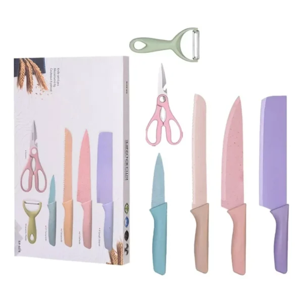 Kit De Facas Inox 6 Peças Coloridas Profissional