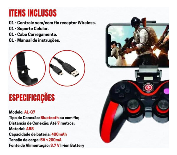 Controle Gamepad Bluetooth Celular Android iOS Kapbom