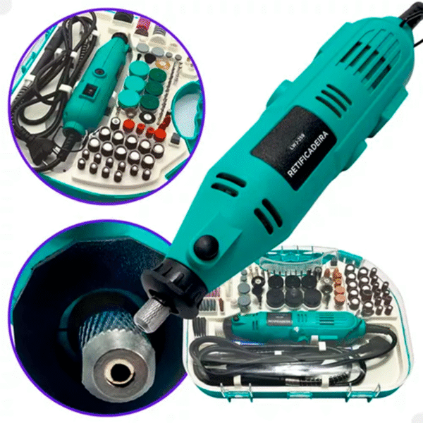 Kit Mini Retífica 128 Acessórios Maleta Azul 135w
