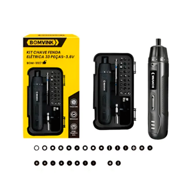 Mini Parafusadeira Elétrica Recarregável 33 Peças BOM-9917