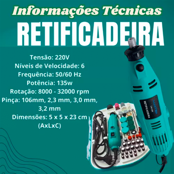Kit Mini Retífica 128 Acessórios Maleta Azul 135w