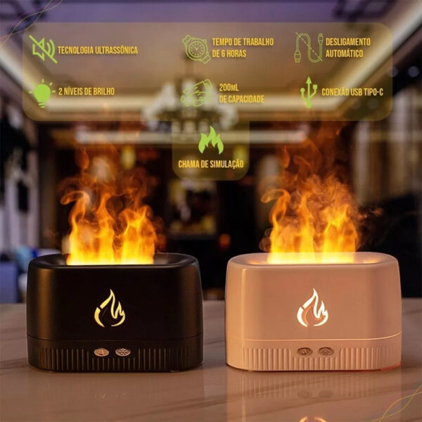 Difusor Aromas Umidificador LED 230ml Flame Aroma