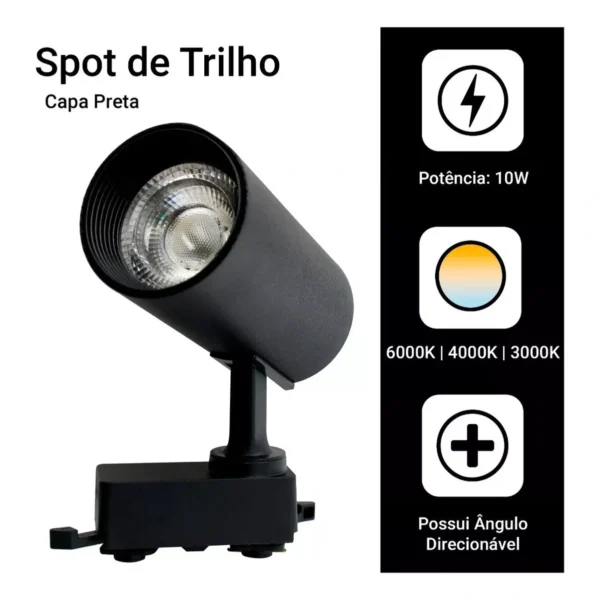 Spot Para Trilho Eletrificado Led 10w Luz Quente 3000k