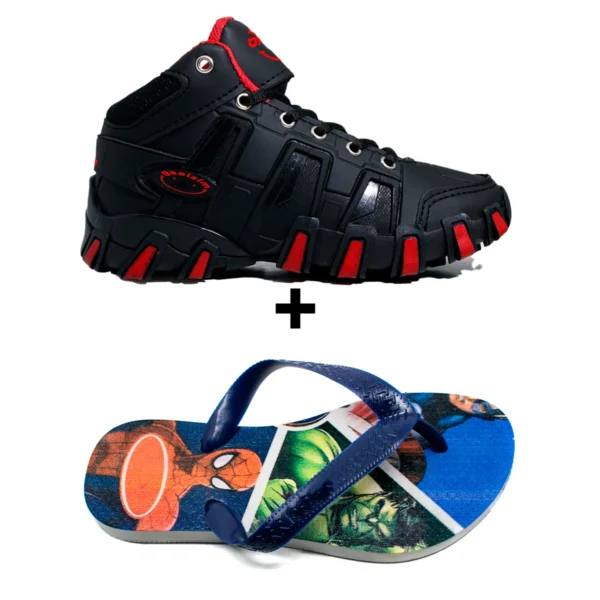 Kit Tênis Infantil Botinha + Chinelo Heróis Infantil Menino