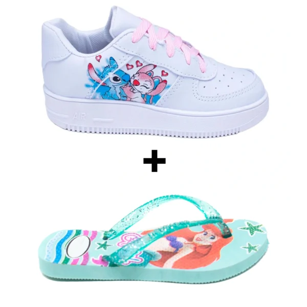 Kit Tênis Infantil Stitch + Chinelo Personagens Infantil Menina