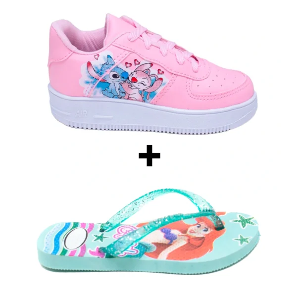 Kit Tênis Infantil Stitch + Chinelo Personagens Infantil Menina