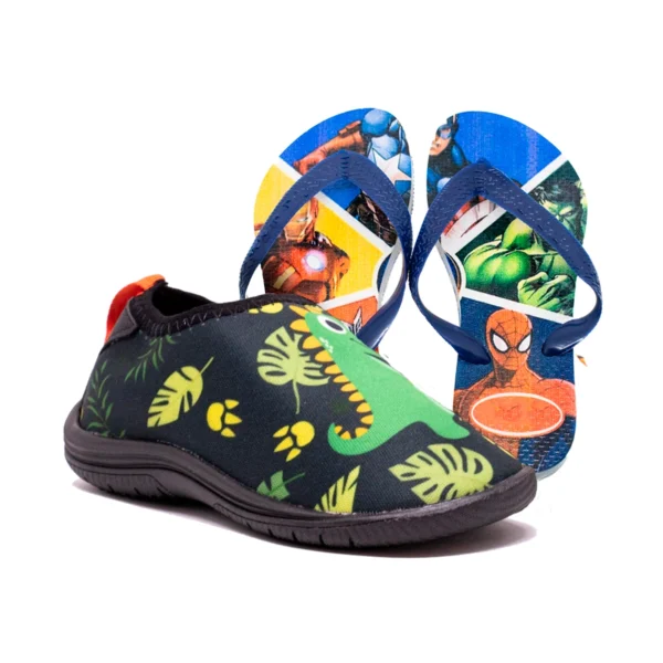 Kit Menino Sapatilha Infantil Aquática Hibrida + Chinelo Infantil Heróis