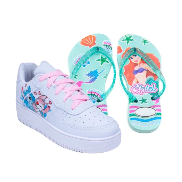 Kit Tênis Infantil Stitch + Chinelo Personagens Infantil Menina