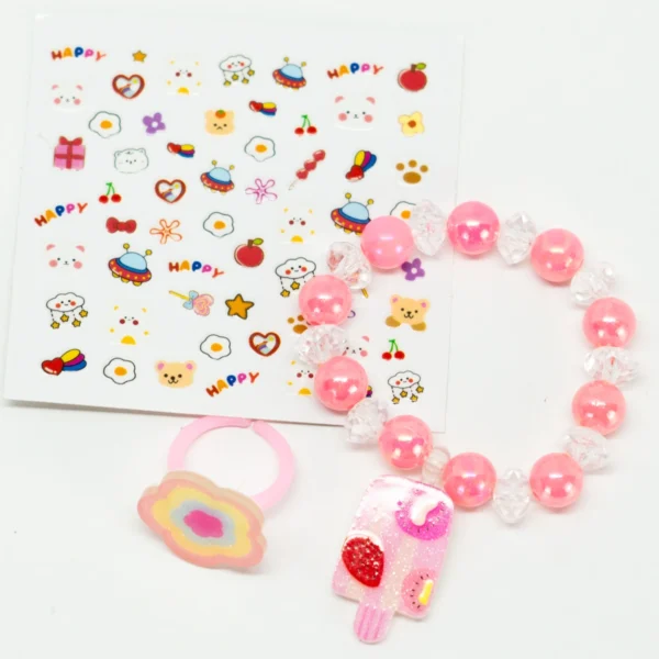 Kit Pulseira Feminina Anel Adesivos Infantil
