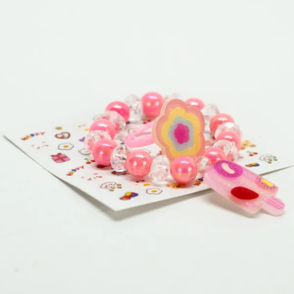 Kit Pulseira Feminina Anel Adesivos Infantil