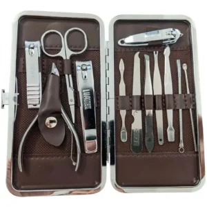 Kit Manicure e Pedicure 12 Peças em Aço Inox com Estojo