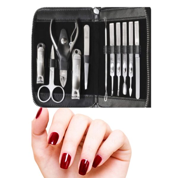 Kit Manicure e Pedicure 12 Peças em Aço Inox com Estojo