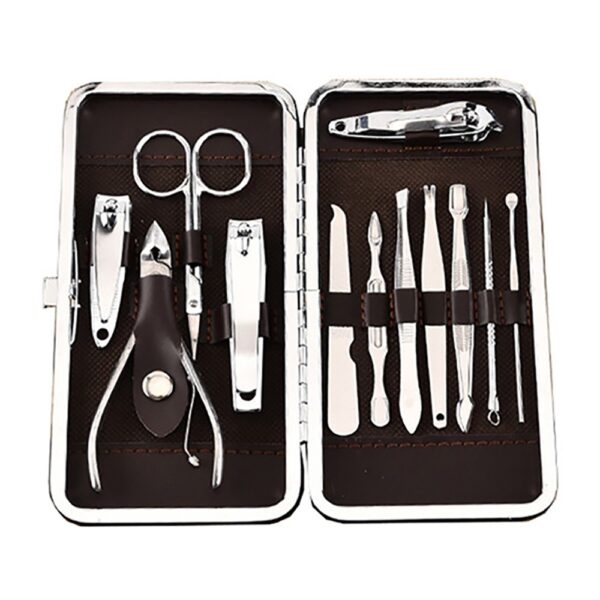 Kit Manicure e Pedicure 12 Peças em Aço Inox com Estojo