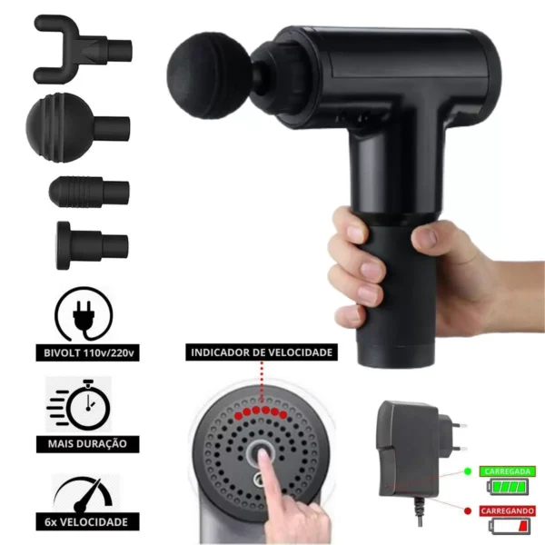 Massageador Elétrico Profissional Pistola 6 Níveis